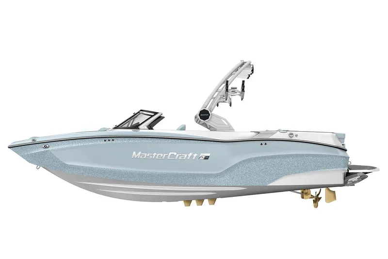Slide: The Image of Manufacturer Provided Image: 2026 MasterCraft XT22 boat, sleek design, light blue color, side view. - 8