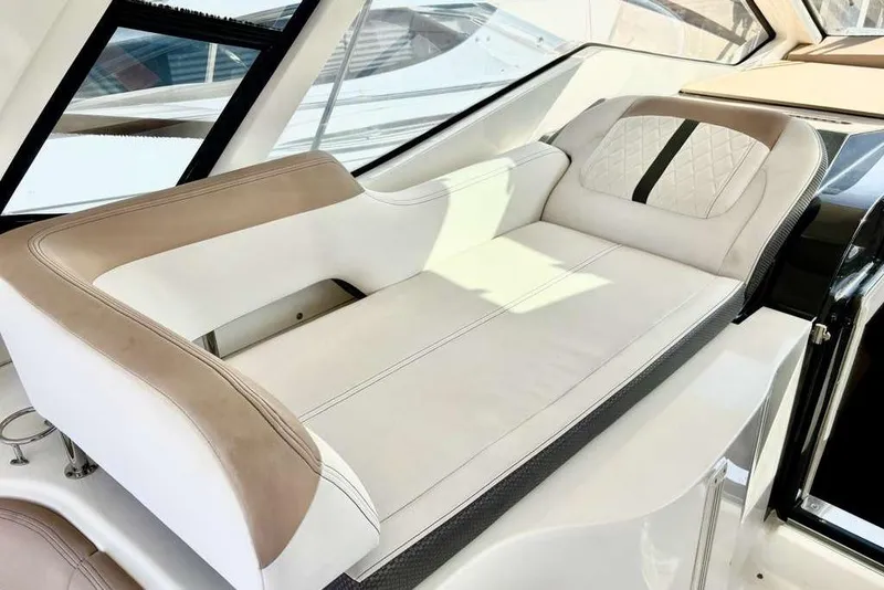 Slide: The Image of Luxurious seating on 2018 Sea Ray Sundancer 350 Coupe yacht interior. - 6