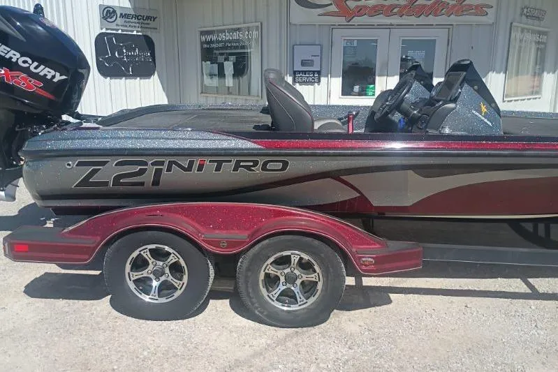 Slide: The Image of Nitro Z21 Pro 2048 boat on trailer, parked outside a dealership. - 3