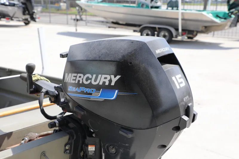 Slide: The Image of Mercury SeaPro 15 outboard motor on 2025 Tracker Grizzly 1436 Jon boat. - 7