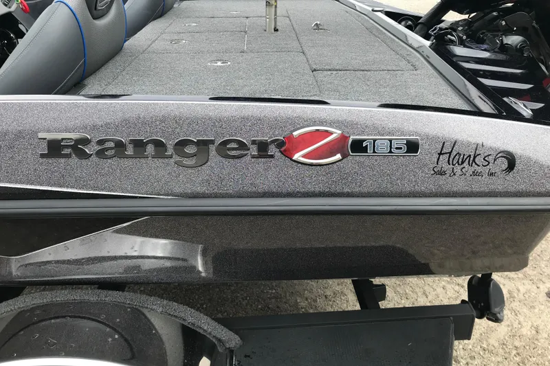 Slide: The Image of 2022 Ranger Z185 boat with logo and dealership branding. - 40