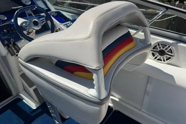 Slide: The Image of 2007 Formula 353 FASTech boat interior with white seating and colorful accents. - 27