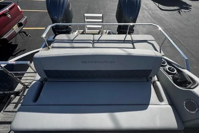 Slide: The Image of 2023 Bennington 27 RSBWA T2 boat with dual engines and spacious seating. - 9