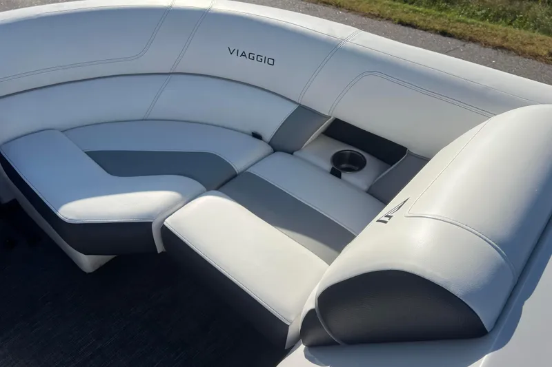 Slide: The Image of Luxurious seating in 2022 Viaggio Diamante Q boat with cup holder. - 29