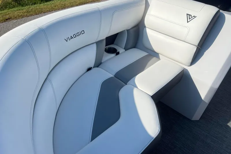 Slide: The Image of Luxurious white seating in 2022 Viaggio Diamante Q boat, featuring elegant design and comfort. - 31