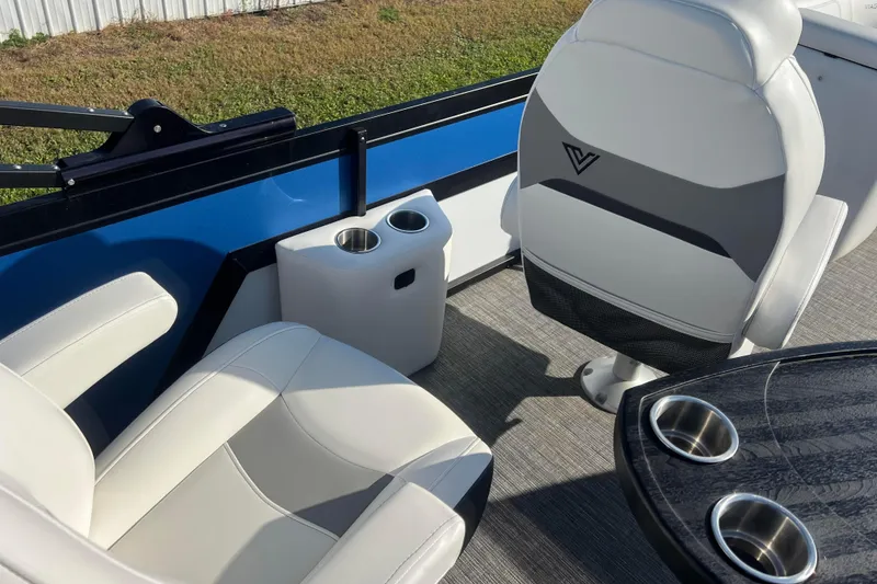 Slide: The Image of Luxurious interior of 2022 Viaggio Diamante Q boat with plush seating and cup holders. - 49