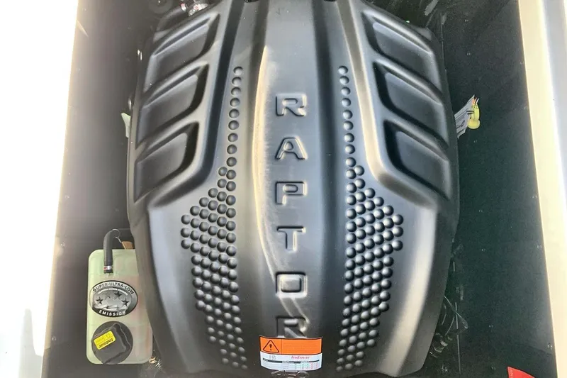 Slide: The Image of Engine of 2026 Moomba Max boat with Raptor branding, showcasing power and performance. - 20