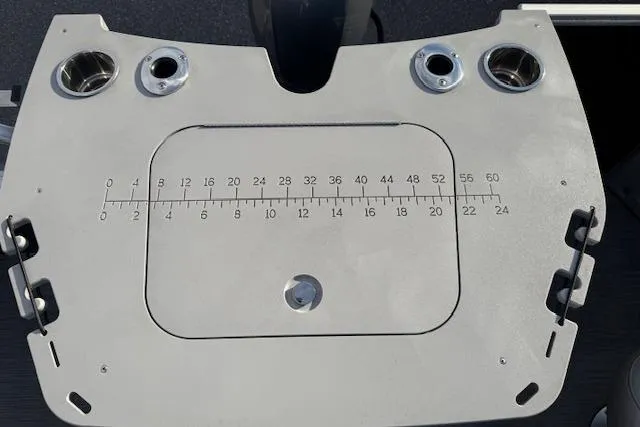 Slide: The Image of 2022 Bennington S 18 Fishing boat deck with built-in measuring ruler and cup holders. - 15