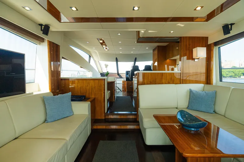Slide: The Image of Luxurious interior of 2016 Sunseeker Manhattan 65 yacht with elegant wood finishes. - 12
