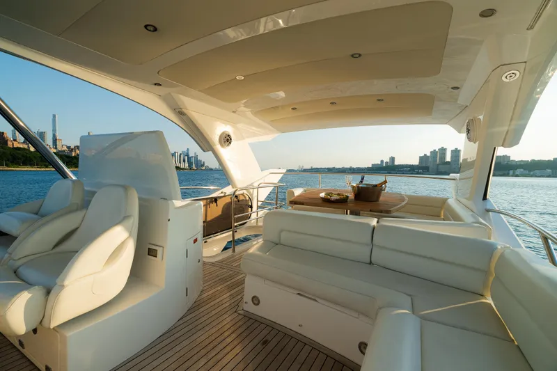 Slide: The Image of Luxurious 2016 Sunseeker Manhattan 65 yacht interior with city skyline view. - 43