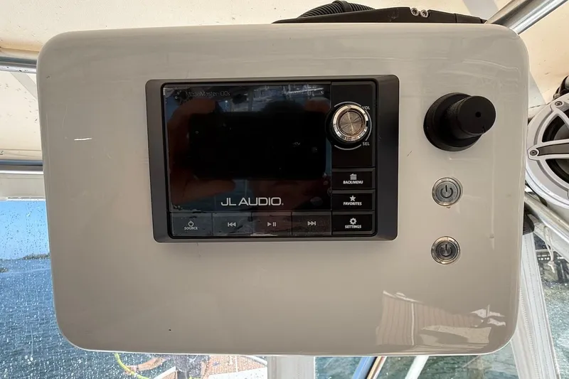 Slide: The Image of JL Audio control panel on a 1963 Rybovich 45 Convertible boat. - 27