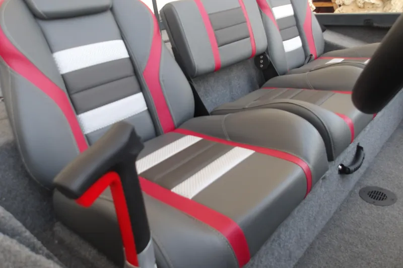 Slide: The Image of 2026 Ranger RT178 boat interior with gray and red seats, showcasing modern design. - 16