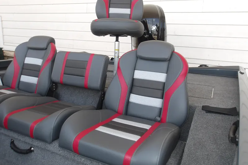 Slide: The Image of 2026 Ranger RT178 boat seats with red and gray upholstery, showcasing modern design and comfort. - 7