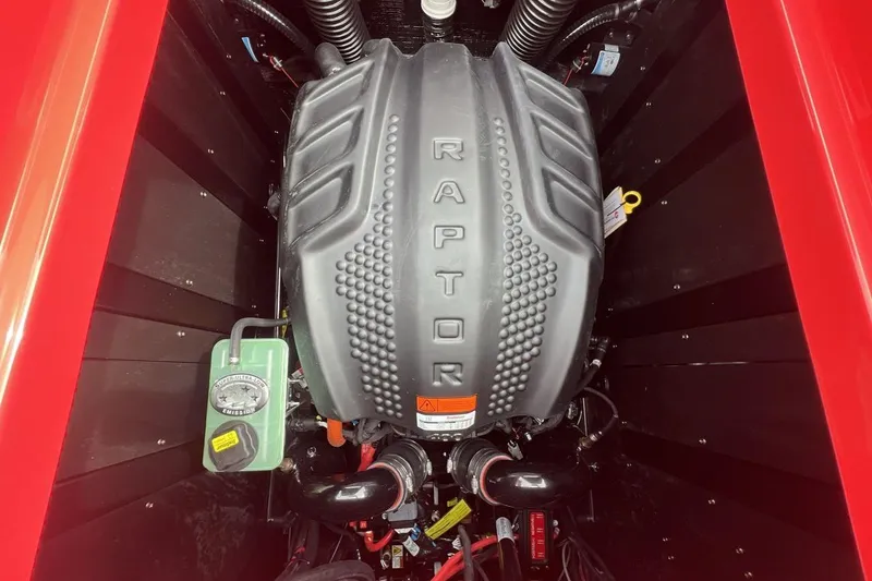 Slide: The Image of 2025 Moomba Max engine compartment featuring a Raptor engine. - 20