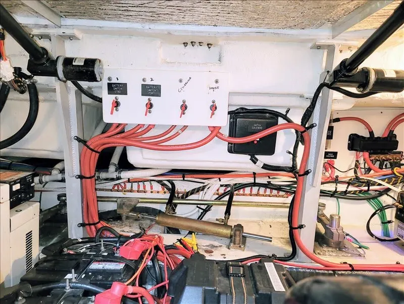 Slide: The Image of Interior view of engine room in a 2000 Cruisers Yachts 3672 Express. - 46