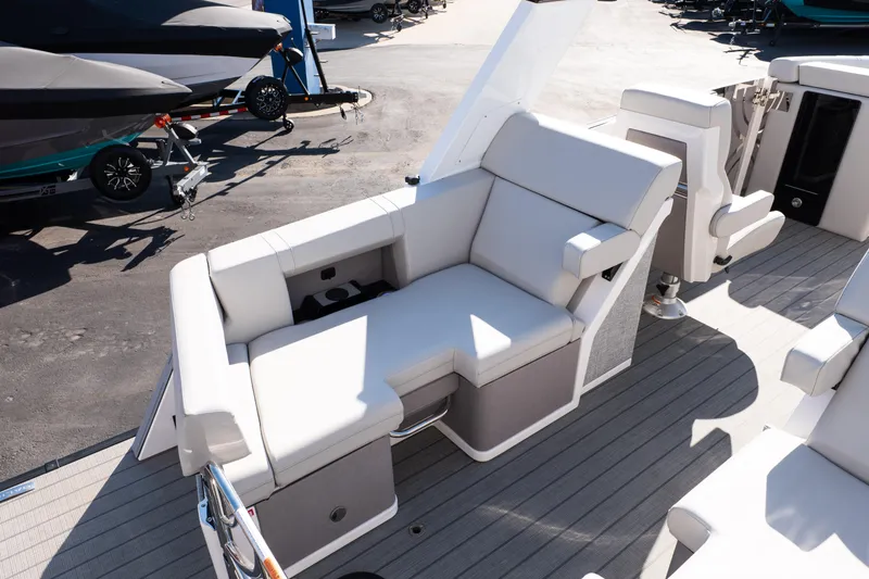 Slide: The Image of Luxurious seating on the 2025 Balise Helix 24C boat, featuring modern design and comfort. - 19