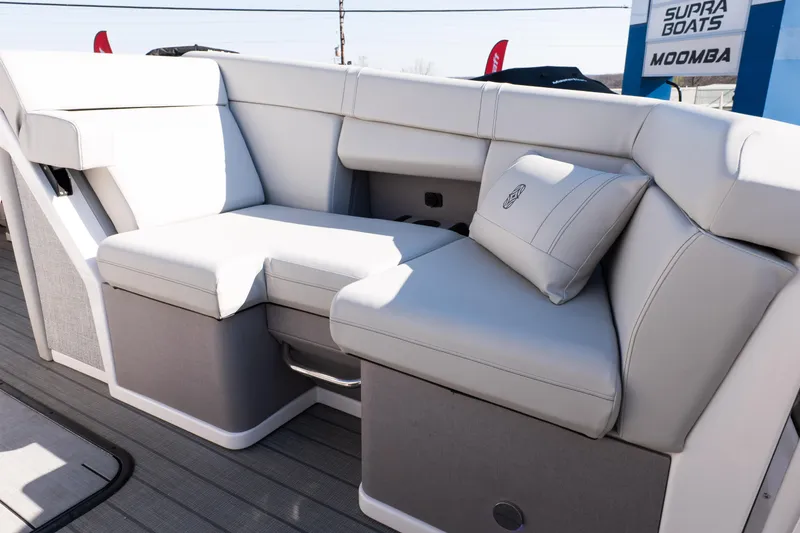 Slide: The Image of Luxurious seating on 2025 Balise Helix 24C boat, featuring plush cushions and modern design. - 25
