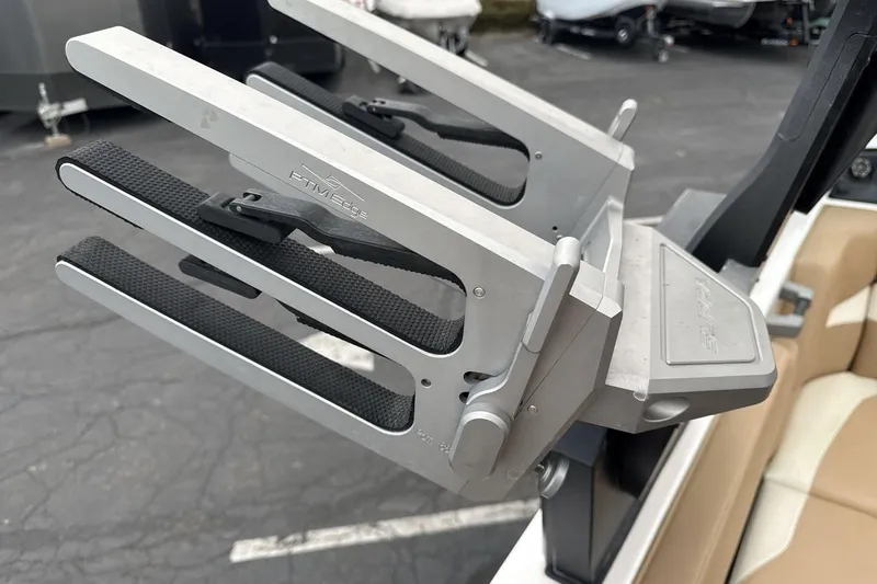 Slide: The Image of Wakeboard rack on a 2018 Supra SA 550 boat, featuring PTM Edge branding. - 22