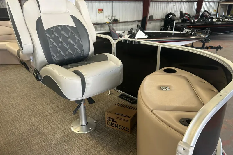 Slide: The Image of SunCatcher V20 Fish 2018 boat interior with seating and storage compartments. - 14