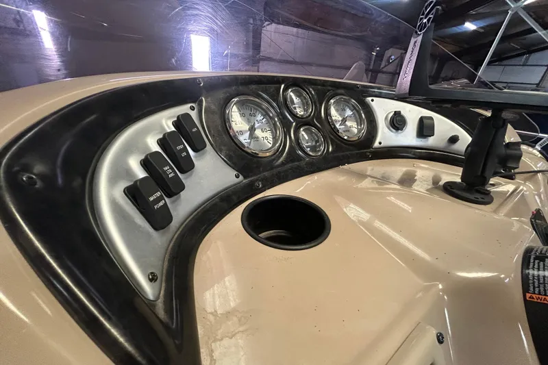 Slide: The Image of Dashboard of a 2018 SunCatcher V20 Fish boat with gauges and controls. - 16