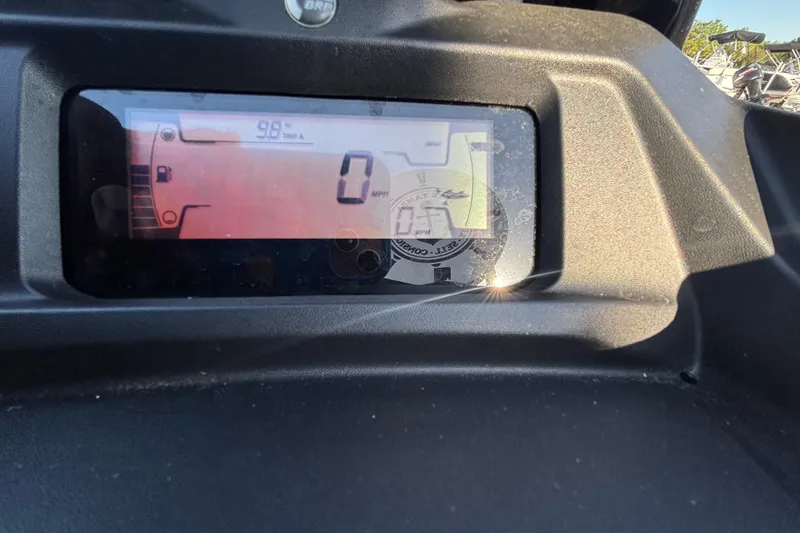 Slide: The Image of 2023 Sea-Doo GTI 130 dashboard display showing 0 mph speedometer reading. - 46