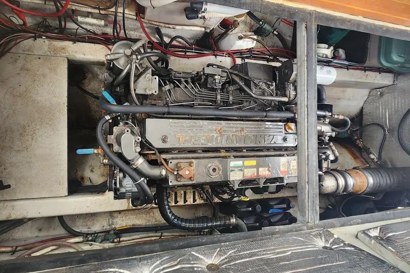 Slide: The Image of Engine compartment of a 2001 Eastern 31 Casco Bay Flybridge boat. - 14