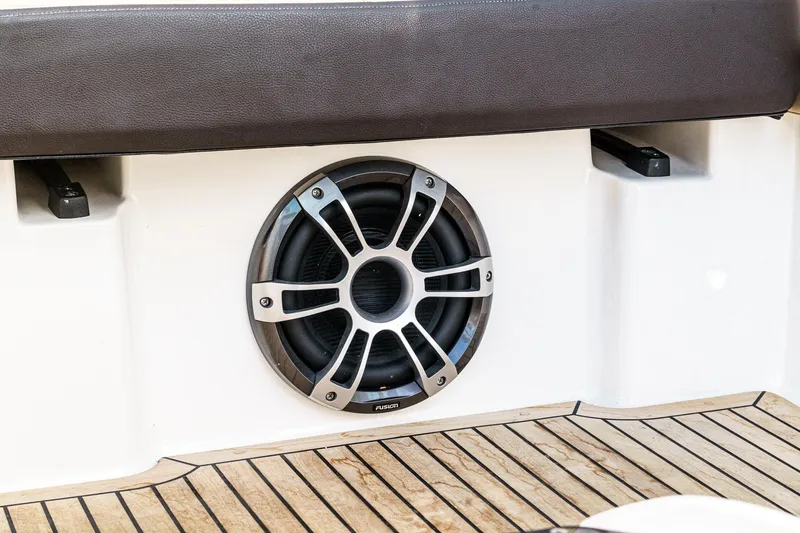 Slide: The Image of Speaker on 2023 Sea Ray Sundancer 320 OB boat with wooden deck. - 29