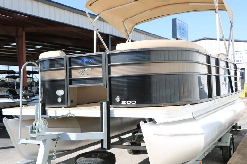 Slide: The Image of 2020 Crest 200 Classic Fish pontoon boat on trailer. - 5