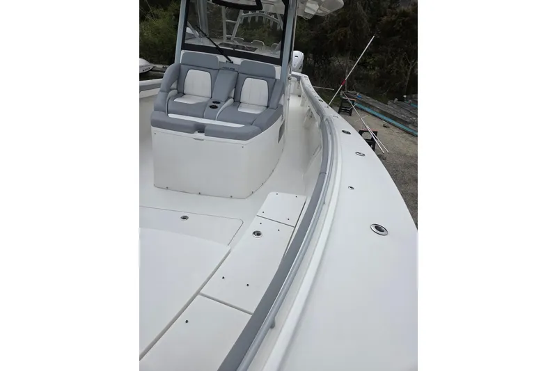 Slide: The Image of 2019 Regulator 41 boat interior with seating and deck view. - 17