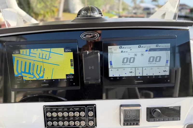 Slide: The Image of Dashboard of 2022 Sea Fox 288 Commander with Garmin navigation displays. - 50