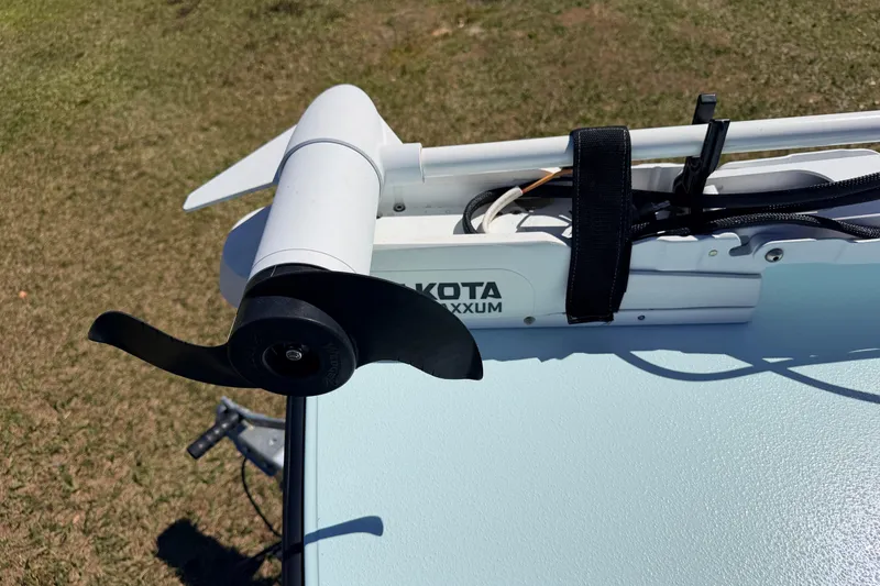 Slide: The Image of Trolling motor on 2023 East Cape 18 EVO X boat, featuring Minn Kota Maxxum. - 34