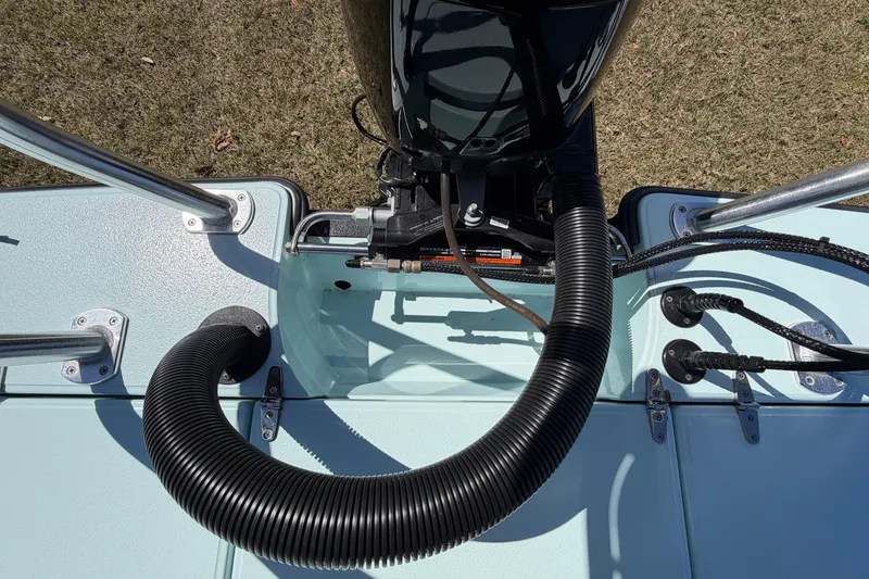 Slide: The Image of 2023 East Cape 18 EVO X boat engine and wiring detail. - 78