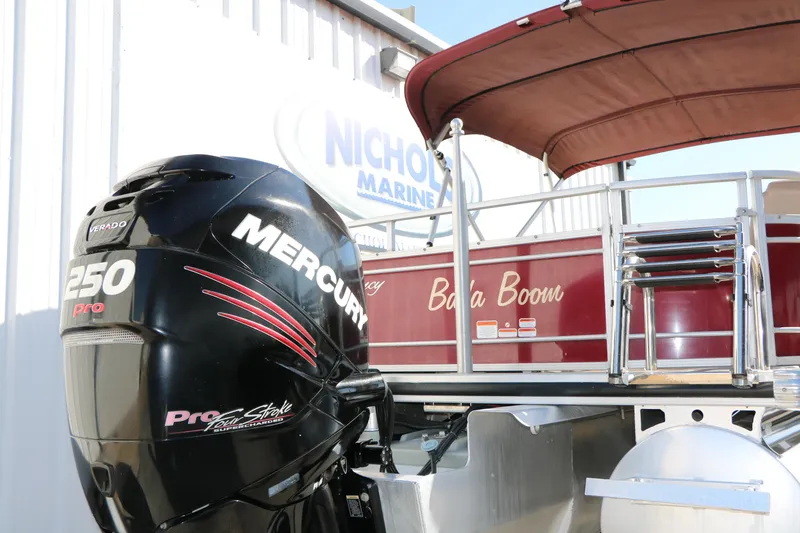 Slide: The Image of 2014 Regency Party Barge 254 XP3 with Mercury 250 Pro motor, docked at Nichol's Marine. - 7
