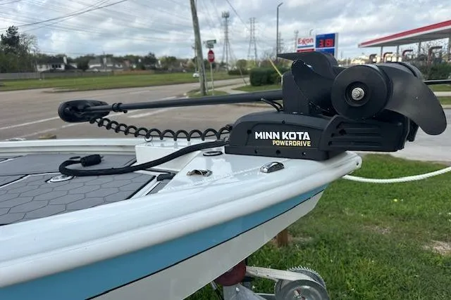 Slide: The Image of Avid 21 Mag 2021 boat with Minn Kota PowerDrive trolling motor on trailer. - 3