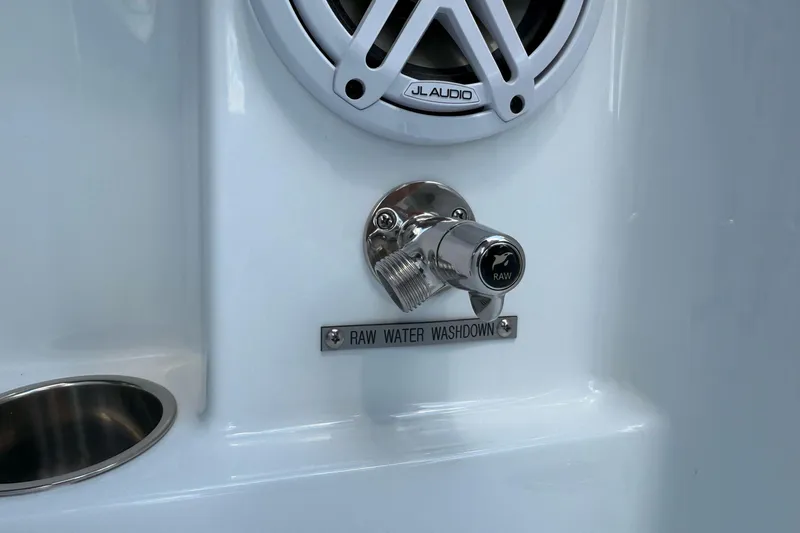 Slide: The Image of 2026 Wellcraft 243 Fisherman raw water washdown feature with JL Audio speaker. - 36