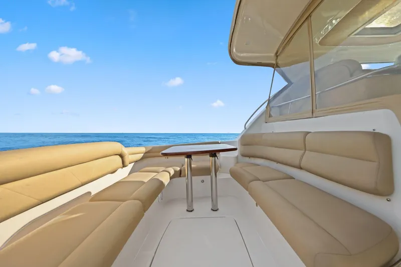 Slide: The Image of Luxurious seating area on 2008 Tiara Yachts 4300 Sovran, overlooking the ocean. - 20