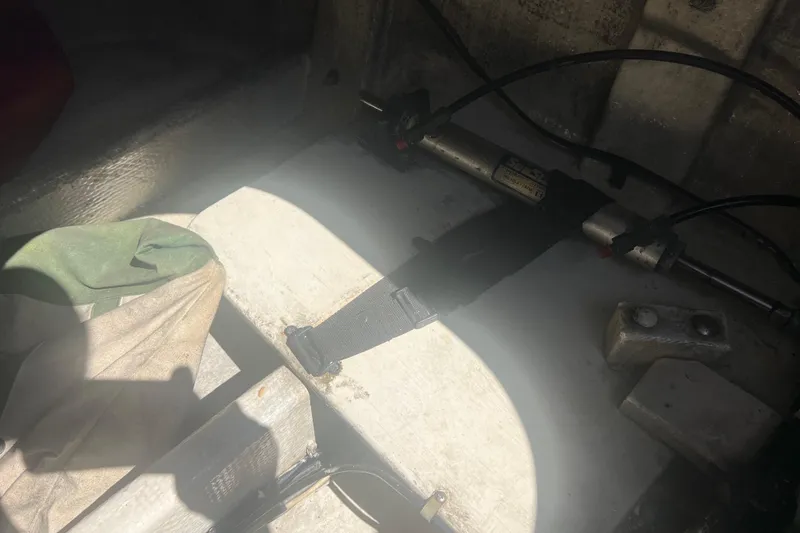 Slide: The Image of 1993 Nordic Tug 26 interior mechanical component with cables and metal fittings. - 17