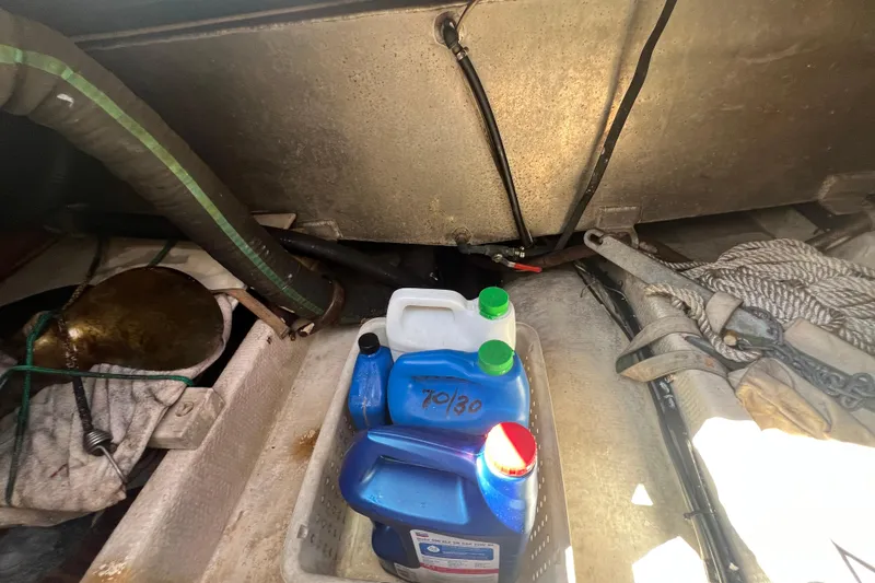 Slide: The Image of Cockpit of 1993 Nordic Tug 26 with hatch and life preserver. - 19