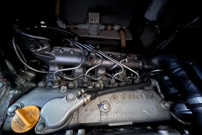 Slide: The Image of Nordic Tug 26 boat from 1993 on stands, ready for maintenance. - 99