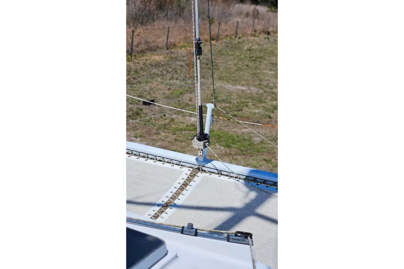 Slide: The Image of Rope and netting on 1996 PDQ 32 LRC sailboat deck. - 17