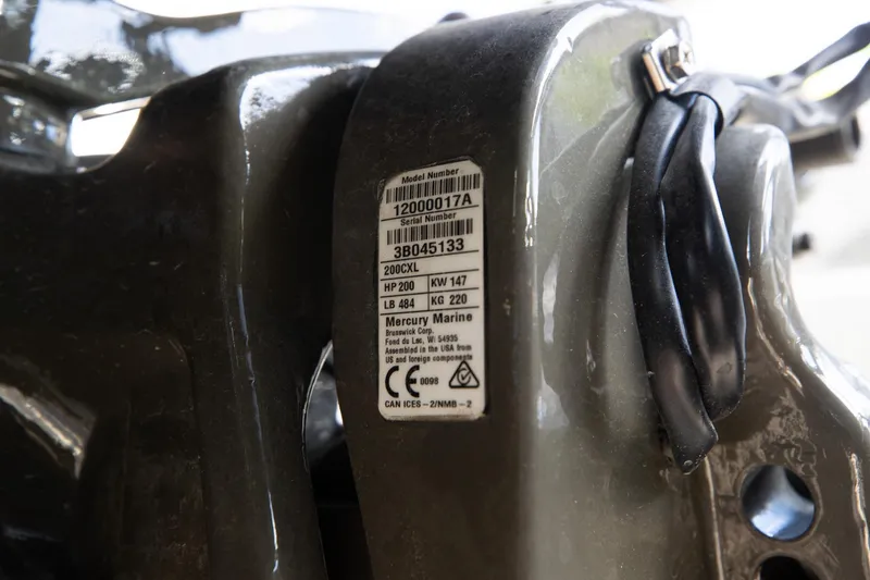 Slide: The Image of Close-up of Mercury Marine engine label on 2023 Airship 310 model. - 19