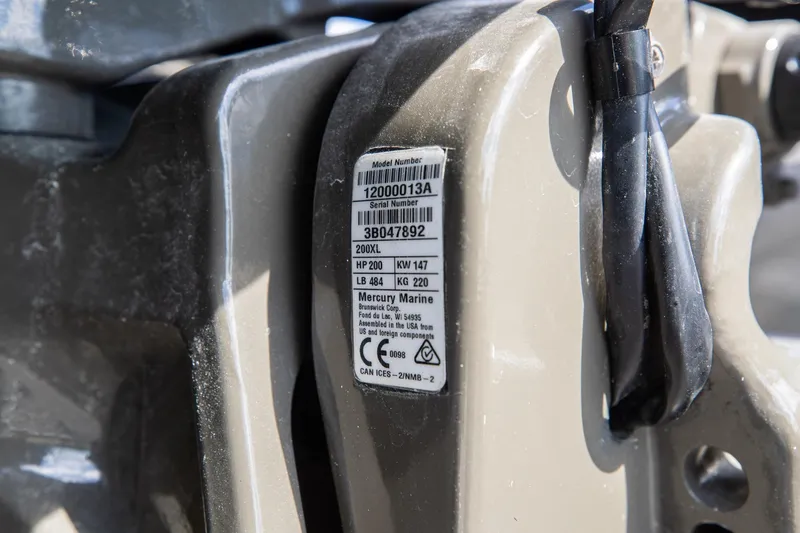 Slide: The Image of Close-up of Mercury Marine engine label on 2023 Airship 310 model. - 20