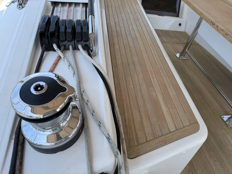Slide: The Image of Winch and ropes on 2016 Beneteau Oceanis 60 yacht deck. - 39