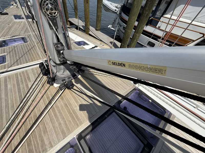 Slide: The Image of Deck of 2016 Beneteau Oceanis 60 sailboat with Selden Rodkicker boom vang. - 40