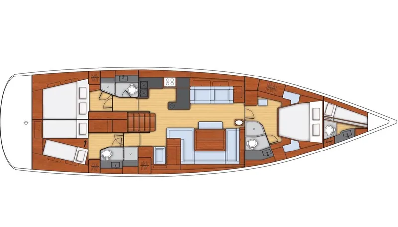 Slide: The Image of Floor plan of a 2016 Beneteau Oceanis 60 yacht, featuring spacious cabins and living areas. - 5
