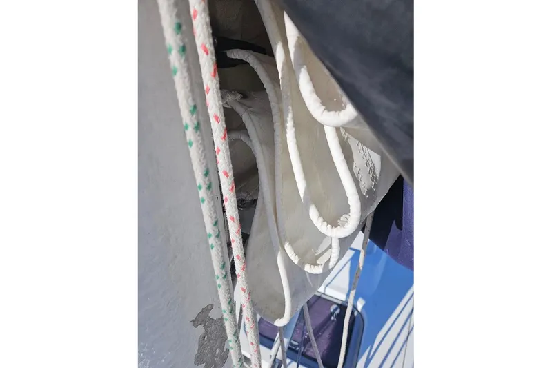 Slide: The Image of Close-up of ropes and sail on a 2000 C&C 110 boat. - 20
