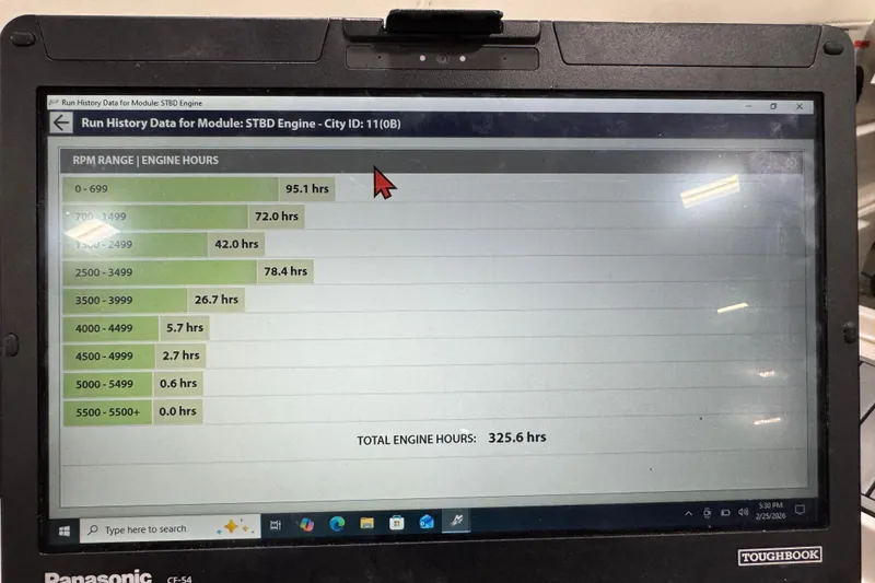 Slide: The Image of Panasonic Toughbook displaying engine hours for a 2014 Monterey 268SS Super Sport. - 15