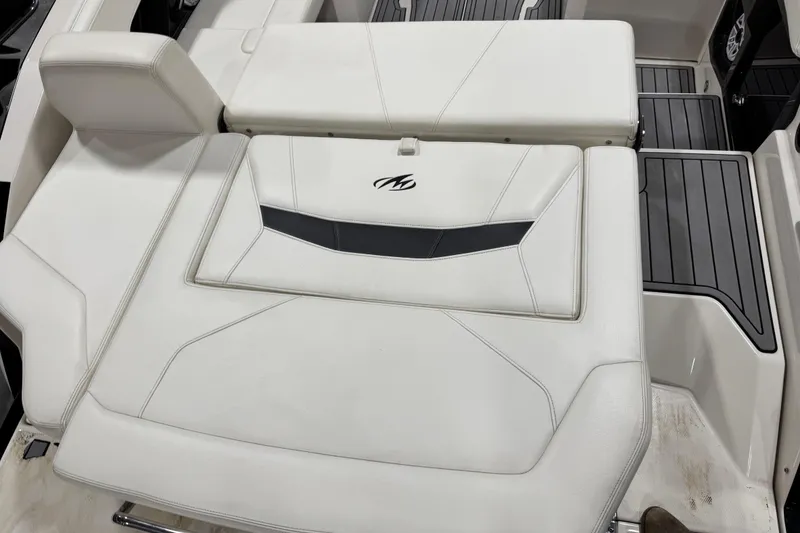 Slide: The Image of 2014 Monterey 268SS Super Sport boat interior with white leather seating and sleek design. - 7