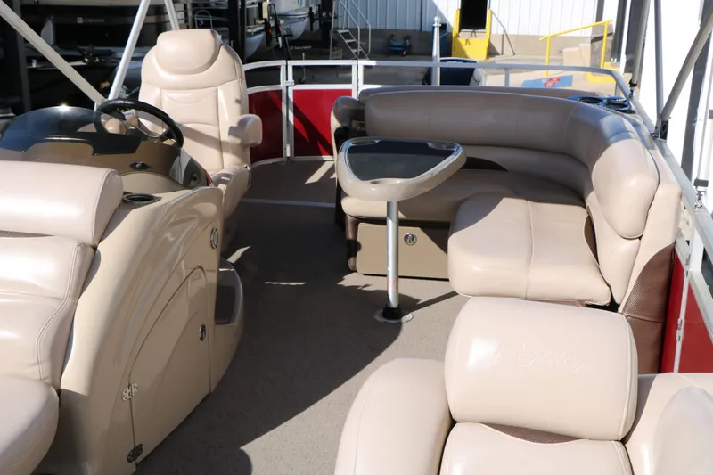 Slide: The Image of Interior of 2014 Sun Tracker Regency Party Barge 254 Xp3 with beige leather seating. - 27