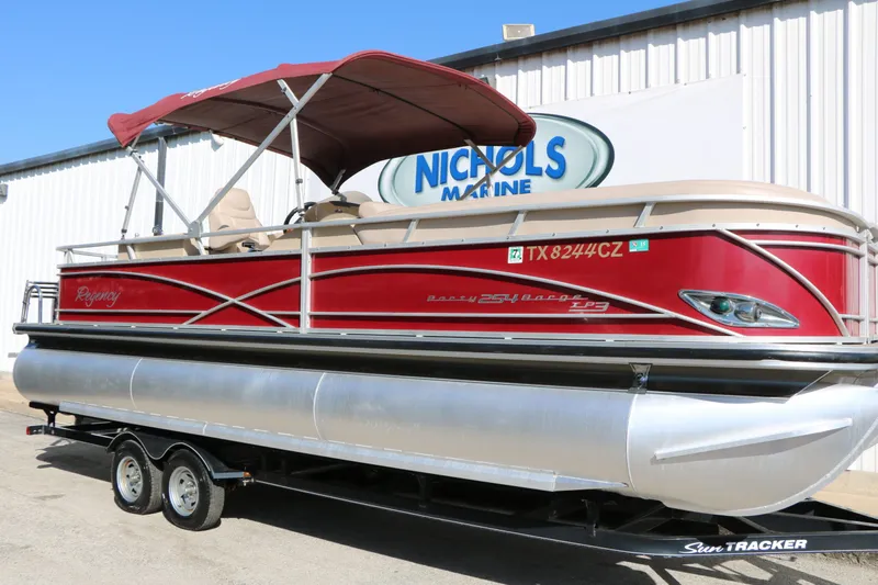 Slide: The Image of 2014 Sun Tracker Regency Party Barge 254 Xp3 on trailer. - 3